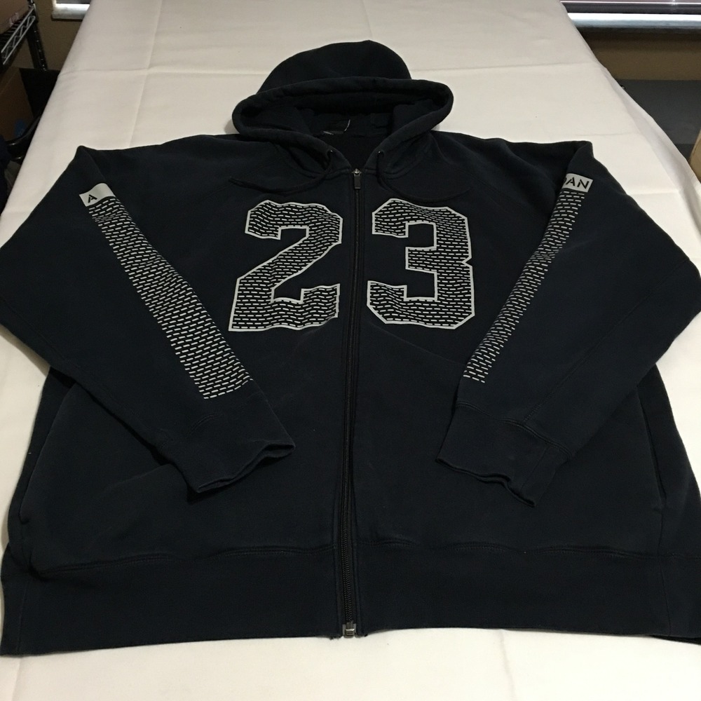 Jordan Full Zip Hoodie Mens 3XL Black Sweatshirt 23 Graphic Sleeve Print